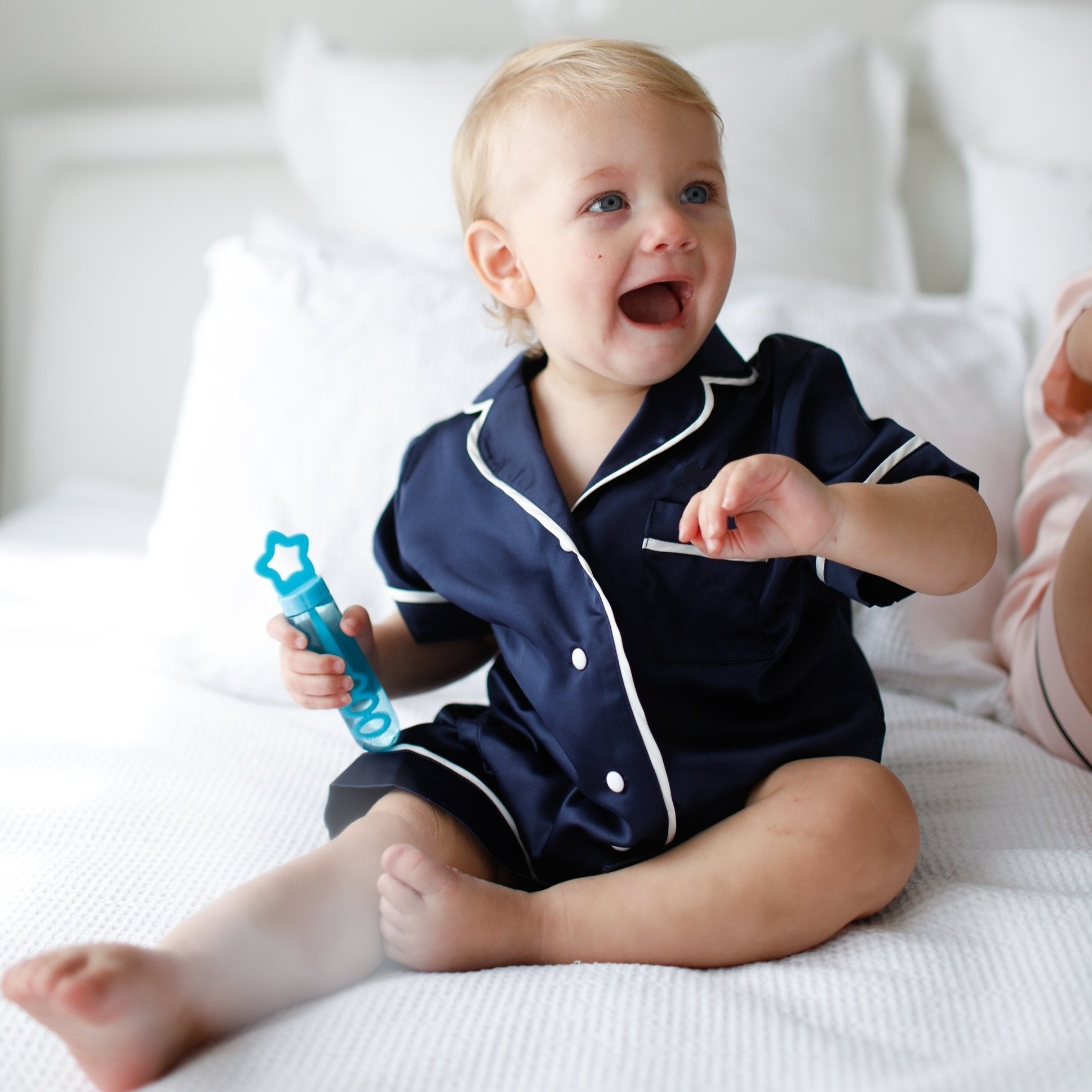 Kids Navy Satin Pyjamas