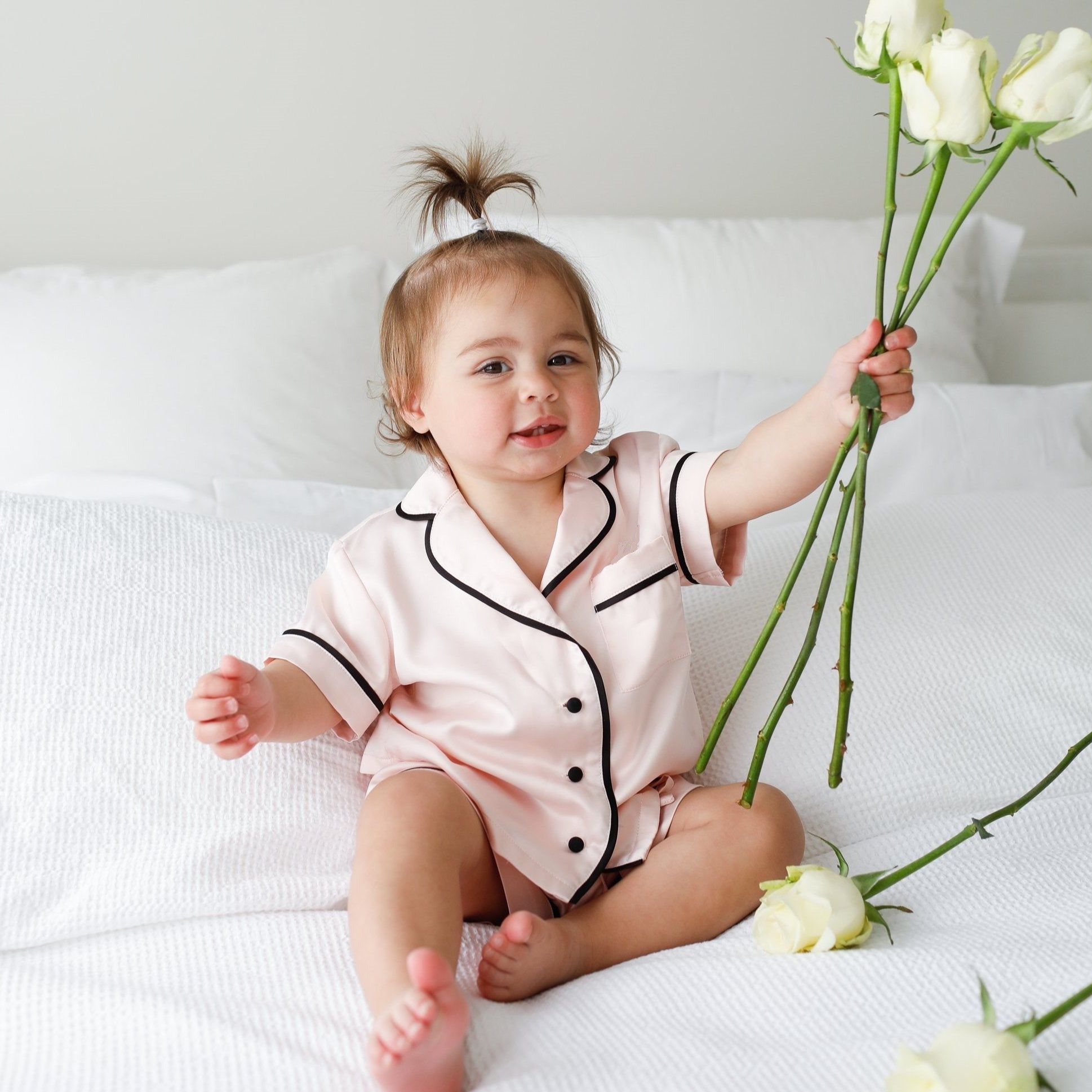 Kids Pink Satin Pyjamas