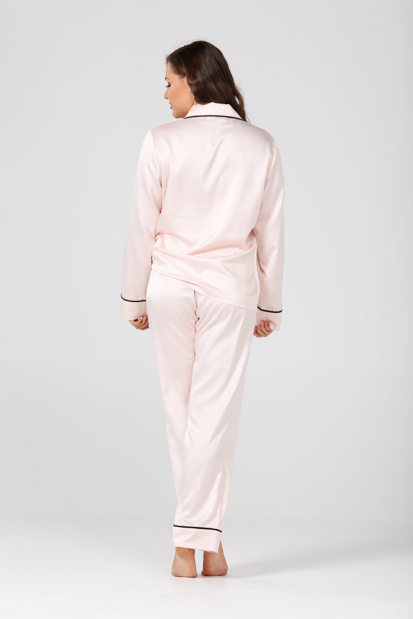 Womens Pink Satin Pyjamas - Long Sleeve Set